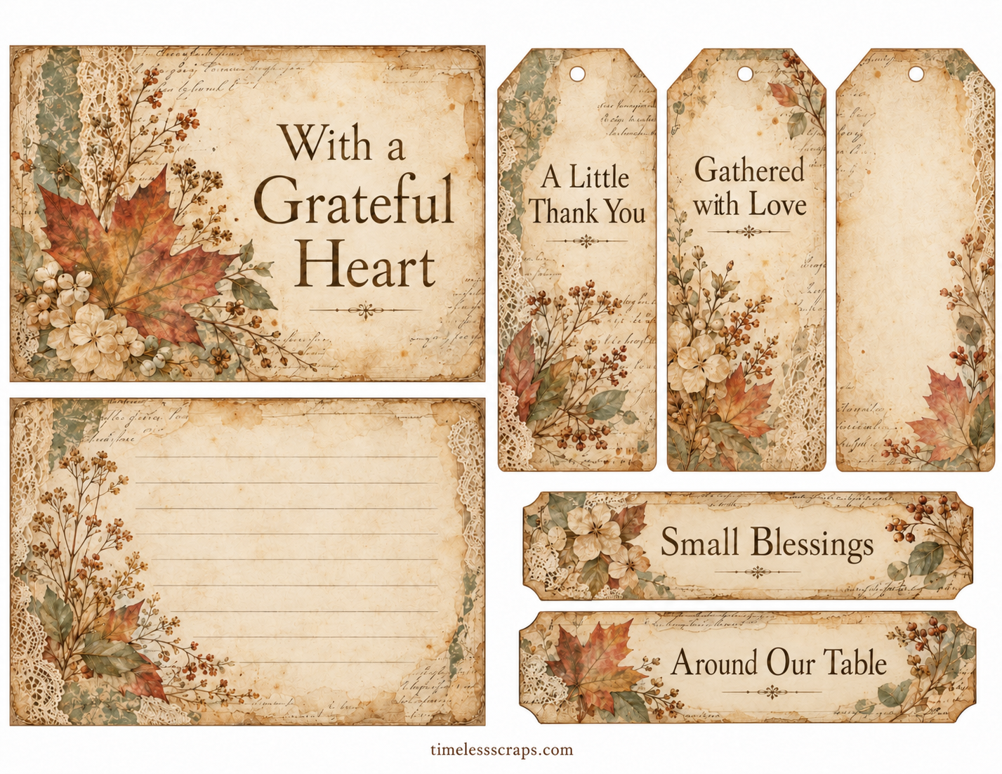 With a Grateful Heart: vintage autumn journaling cards, gift tags, and labels.